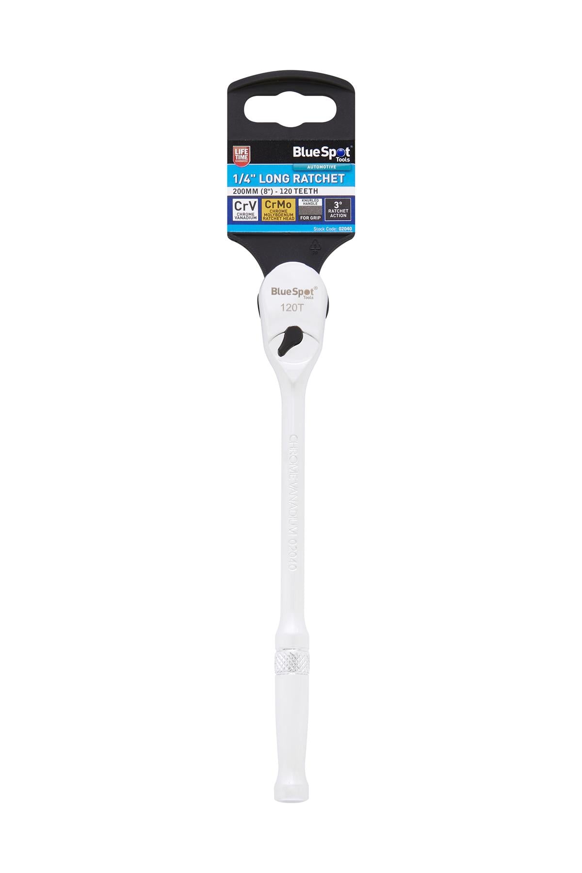 BlueSpot 3 Piece 1/4" & 3/8" & 1/2" Drive 120 Tooth Extra Long Ratchet Handles With A Manufacturers LifeTime Guarantee 02040 & 02042 & 02044