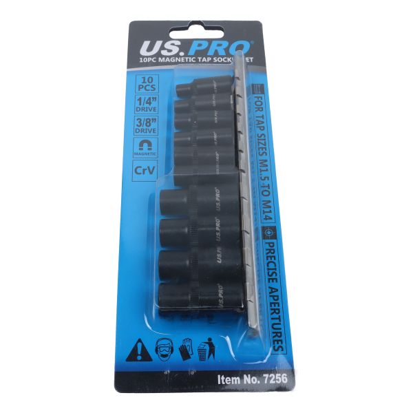 Us Pro 10pc Magnetic Tap Socket Set for M1.5 to M14 - 1/4" & 3/8" Drive  7256