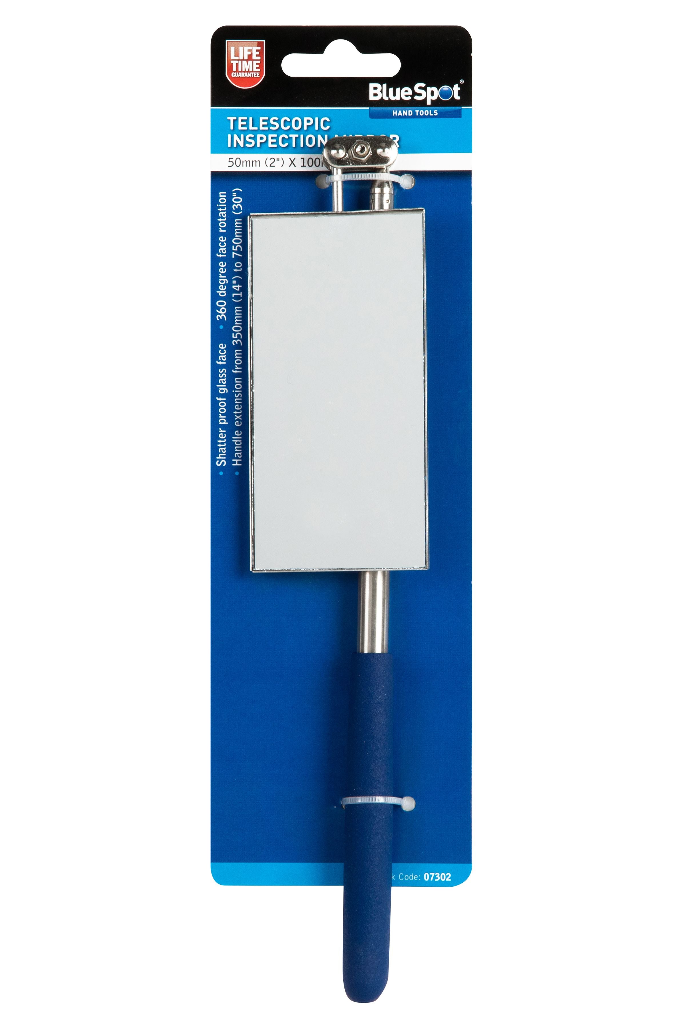 BlueSpot 50mm (2") x 100mm (4") Telescopic Inspection Mirror With A Manufacturers LifeTime Guarantee 07302