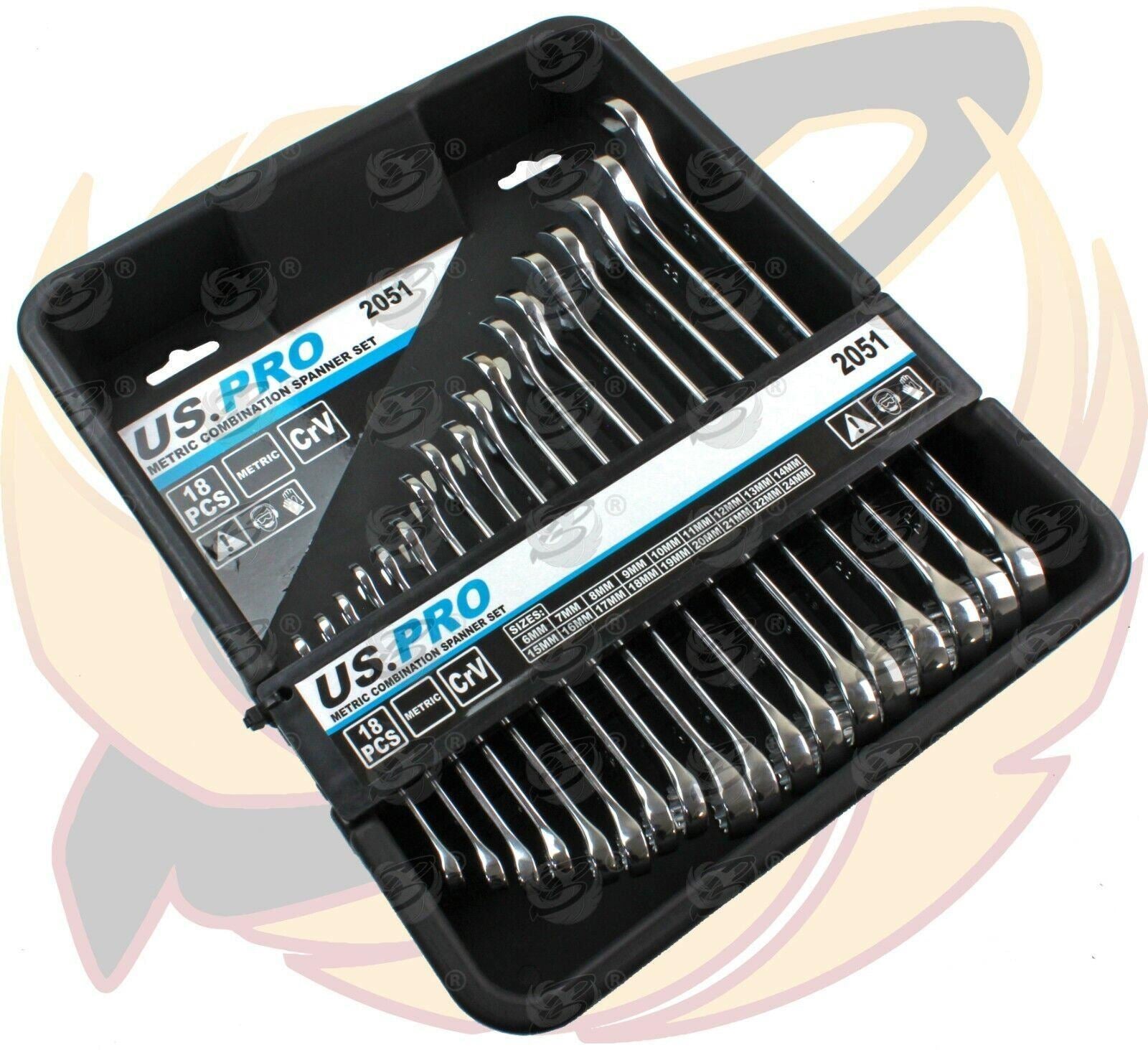 US PRO 18PCS COMBINATION SPANNERS 6MM - 24MM