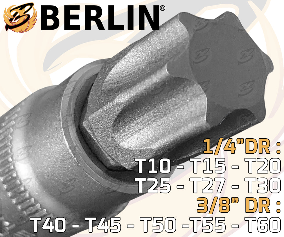 BERLIN 28PCS 1/4" & 3/8" DRIVE HEX - TORX - SPLINE BIT SOCKETS