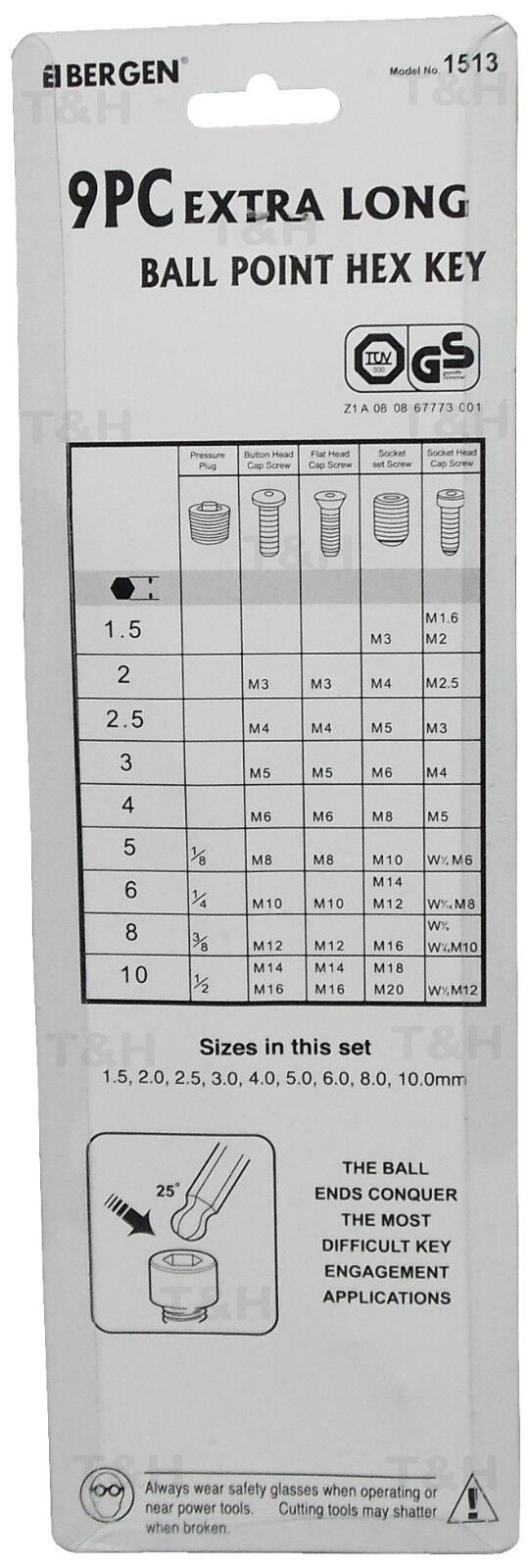 US Pro 9 Piece Extra Long Ball End Hex Key Set H1.5 - H10 2234