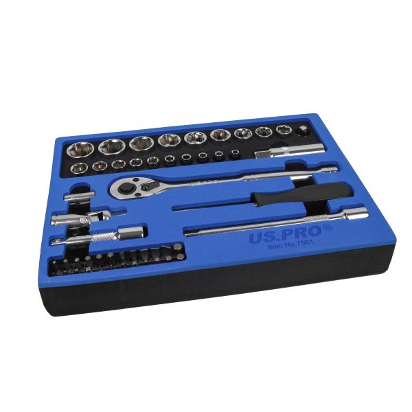 US Pro 52 Piece 1/4" & 3/8" Drive 6 Point Socket Set  7561