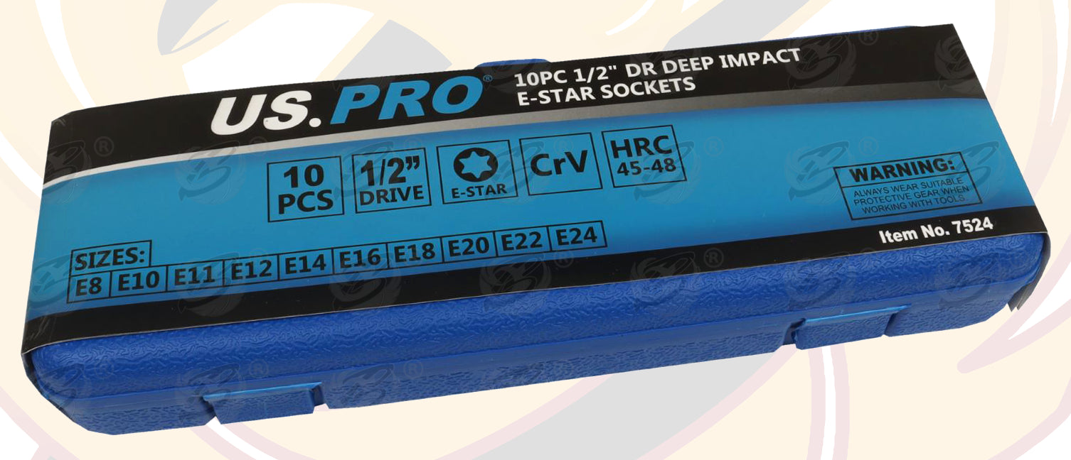 US PRO 10PCS 1/2" DRIVE DEEP IMPACT E - TORX SOCKETS E8 - E24