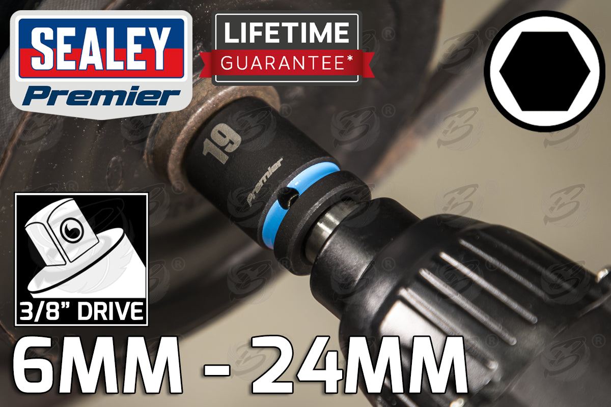 SEALEY 36PCS 3/8" DRIVE 6 POINT DEEP & SHALLOW IMPACT SOCKETS 6MM - 24MM