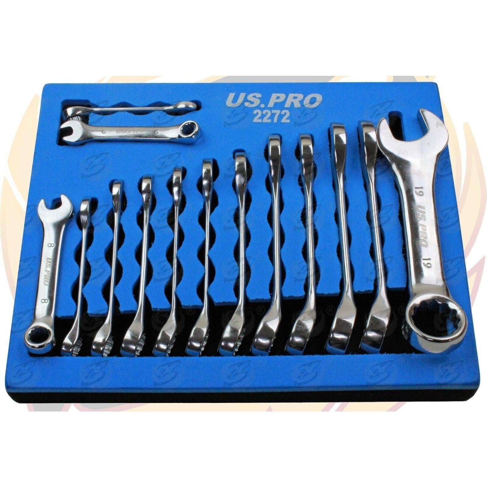US PRO 14PCS STUBBY COMBINATION SPANNERS 6MM - 19MM