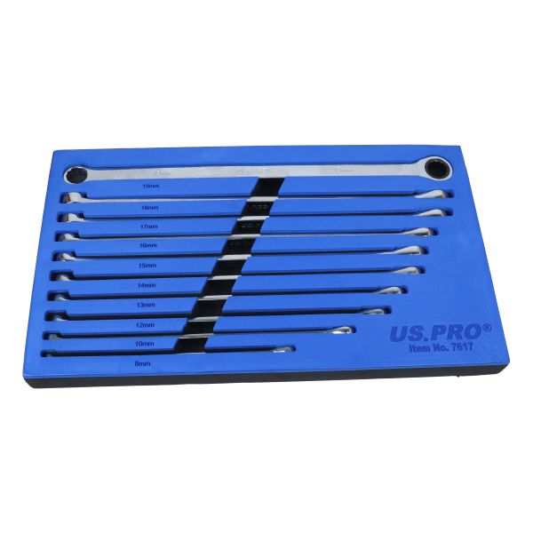 US Pro 10 Piece Extra Long Double Ring Single Gear Ratchet Set   7617