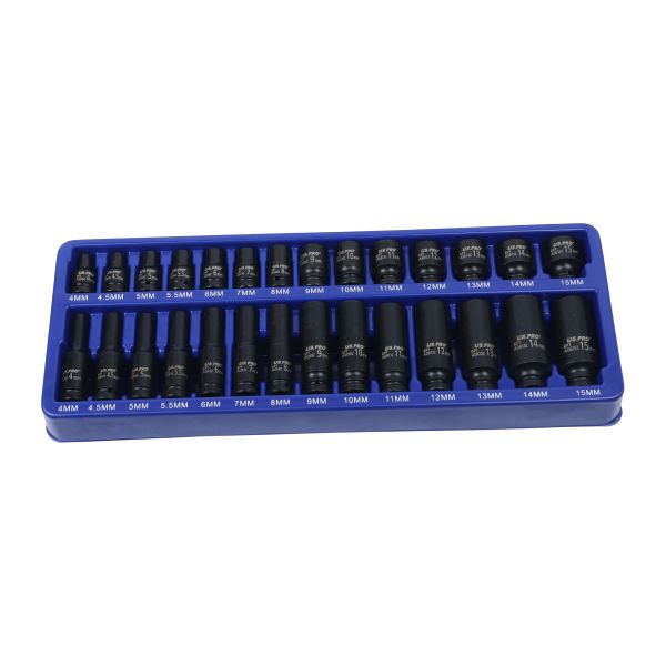 US Pro 28 Piece 1/4" Drive 6 Point Deep & Shallow Impact Sockets 4mm - 15mm  7629