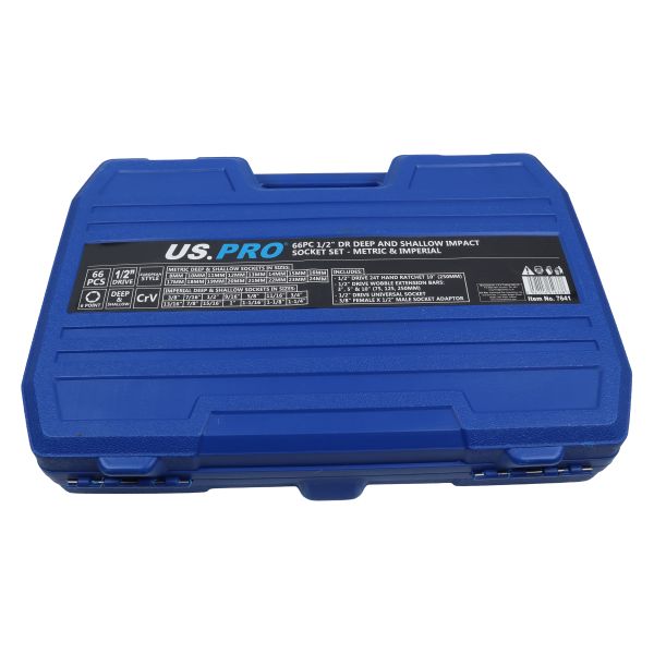 US Pro 66 Piece 1/2" Drive 6 Point Deep & Shallow Impact Socket Set Metric & Imperial 8mm - 24mm & 3/8" - 1 1/4"   7641