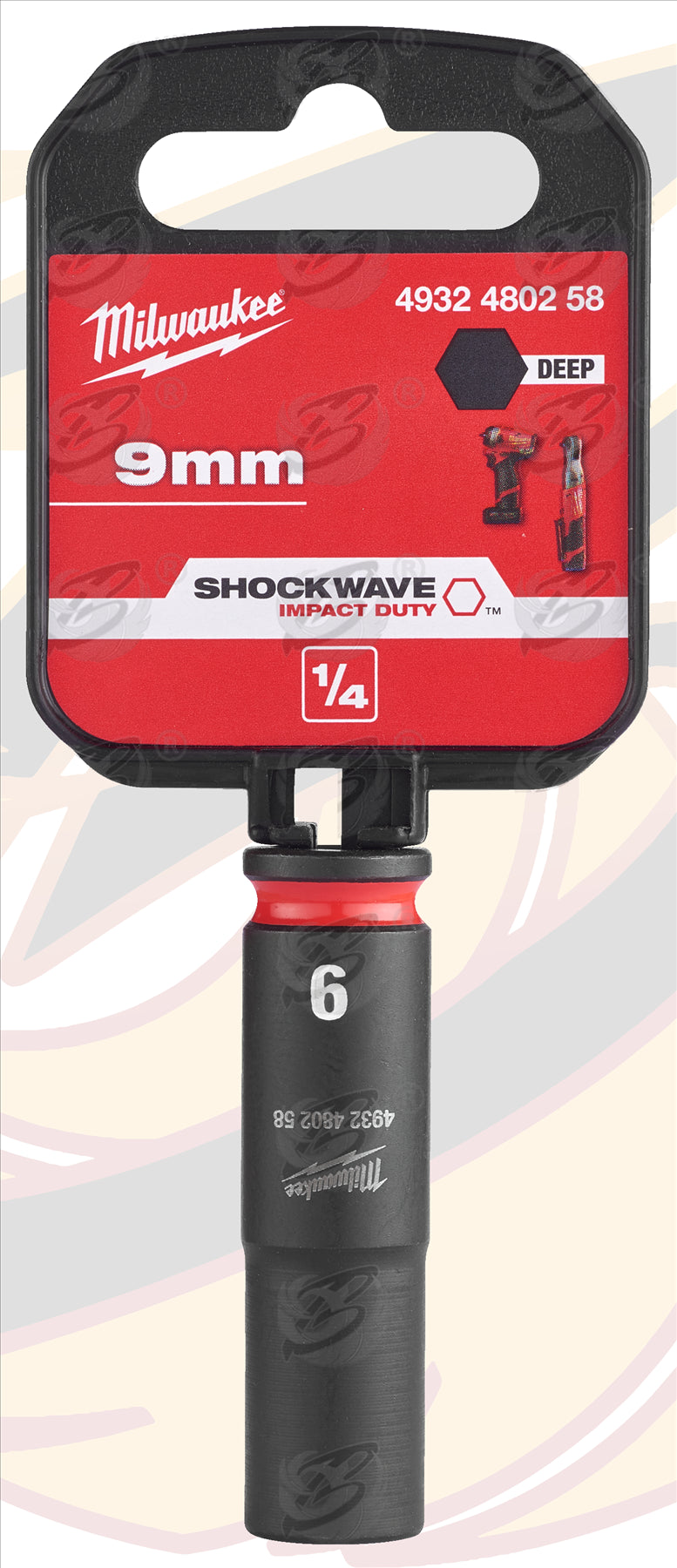 MILWAUKEE 9MM 1/4" DRIVE 6 POINT DEEP IMPACT SOCKET ( SINGLE )