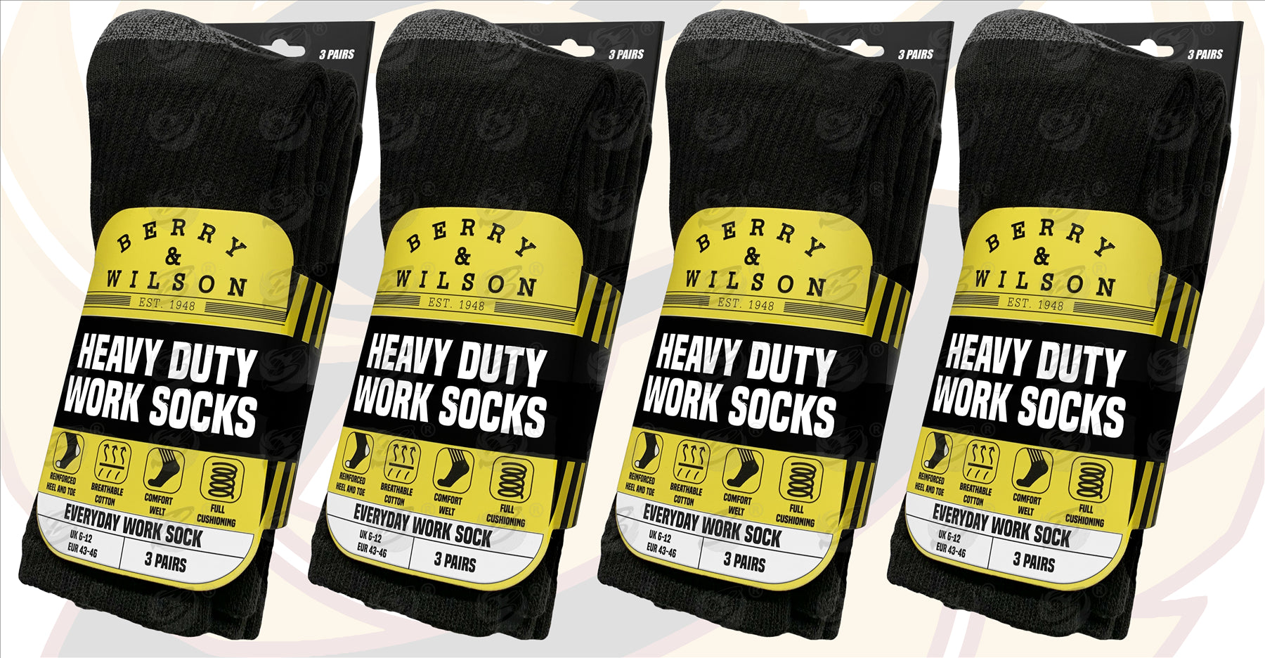 BERRY & WILSON HEAVY DUTY WORK SOCKS  ( SIZE 6 - 12 ) ( x 12 PAIRS )