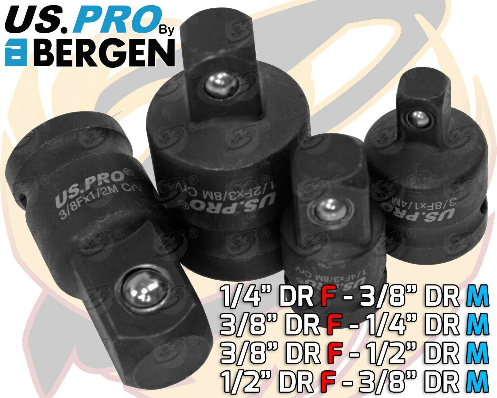 US Pro 4 Piece Impact Socket Adaptors ( 1/4" - 1/2" )  3504