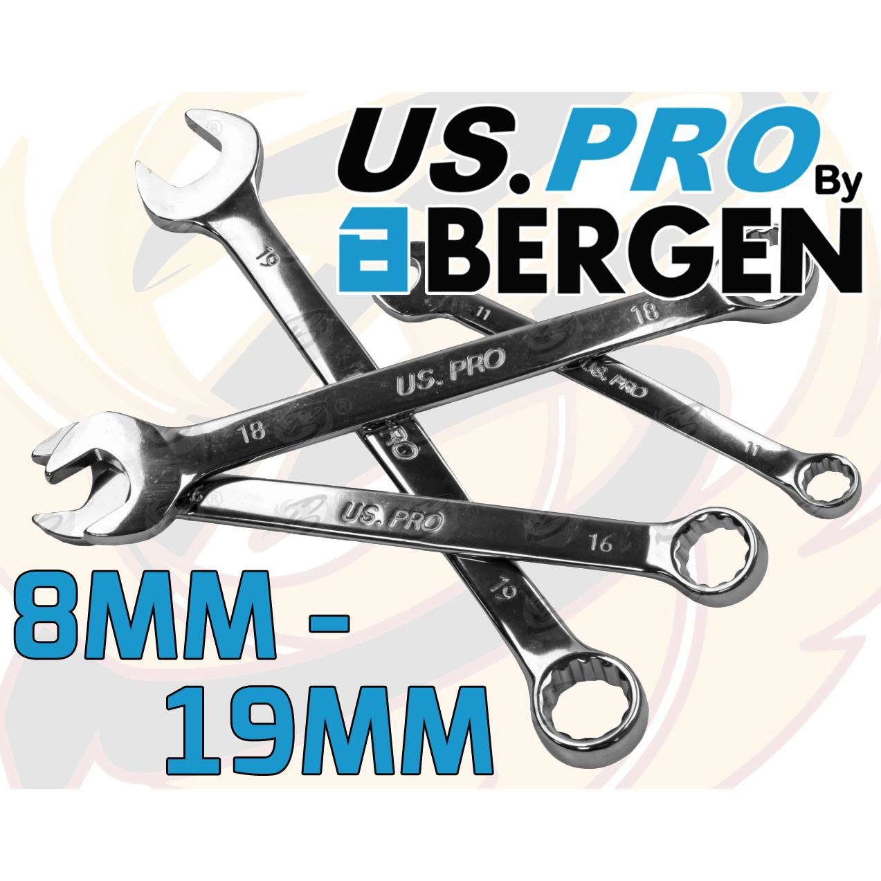 US PRO 22PCS SPANNERS & STUBBY COMBINATION SPANNER SET 8MM - 19MM