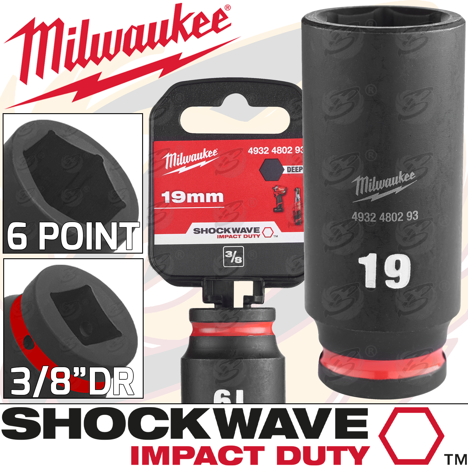 Milwaukee 19mm 3/8" Drive 6 Point Deep Impact Socket ( 4932480293 )