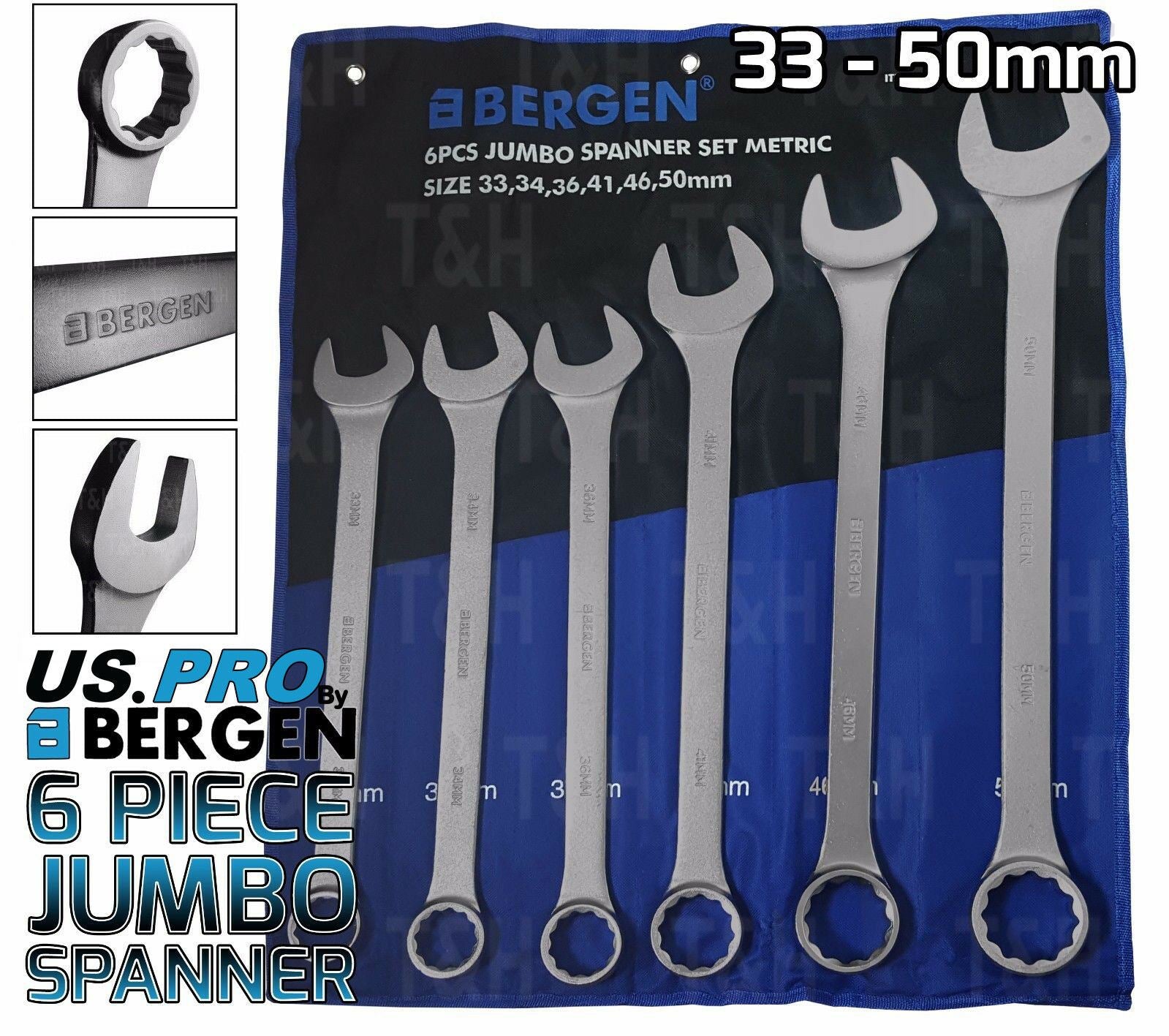 US PRO 6PCS JUMBO COMBINATION SPANNER SET 33MM - 50MM