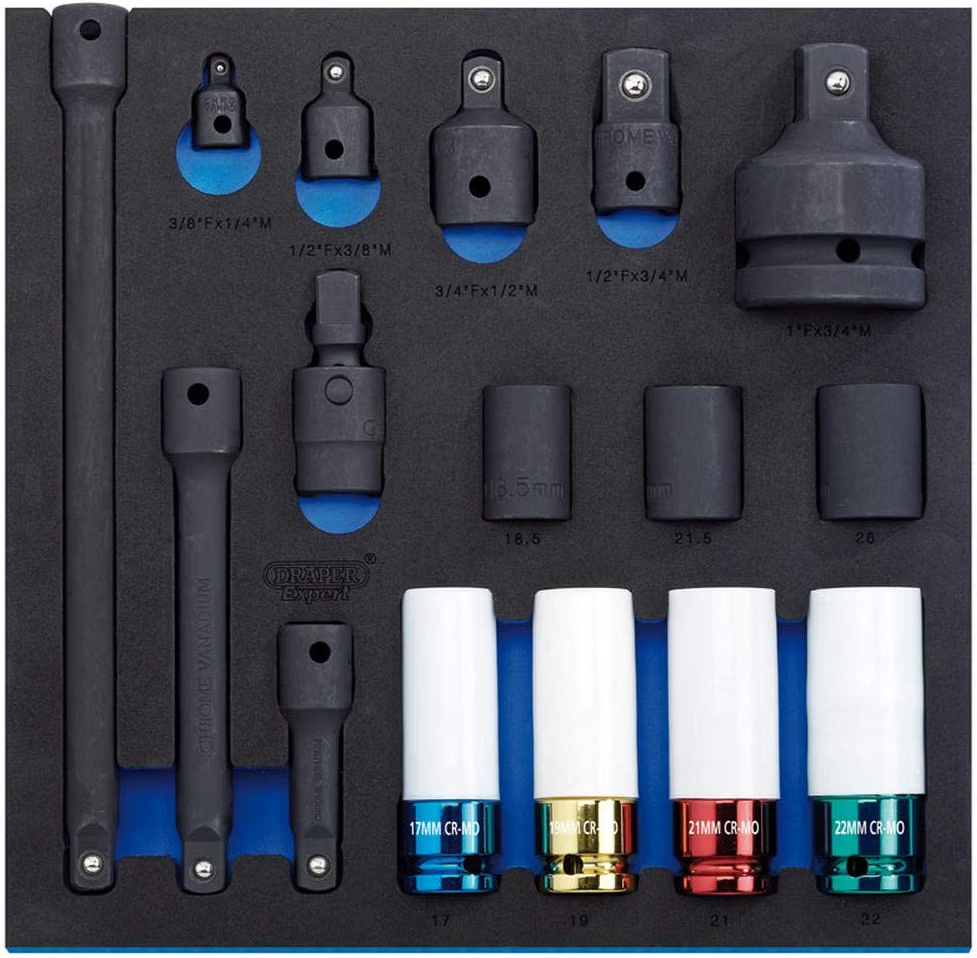 Draper 16 Piece 1/2" Drive Impact Socket & Accessory Kit  63482