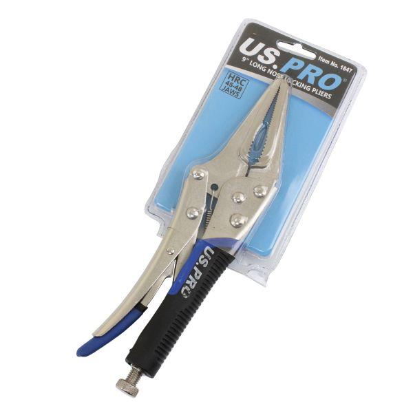 US Pro 9 Inch Long Nose Locking Pliers Soft Grip Handles  1847