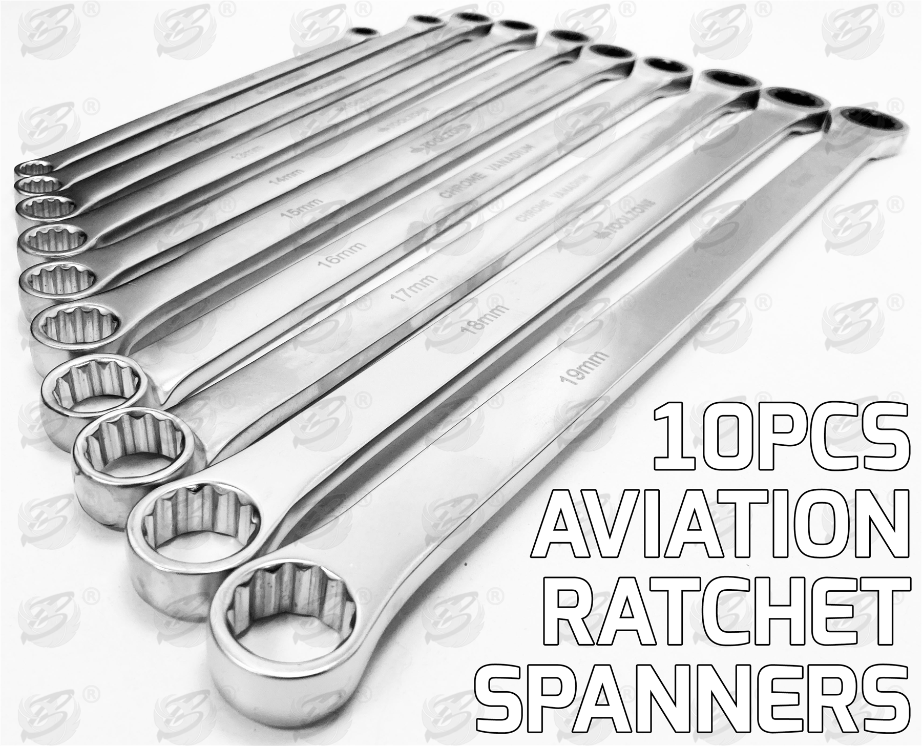 Toolzone 10 Piece Single Ring Extra Long Ratchet Aviation Spanners 8mm - 10mm ( SP194 )