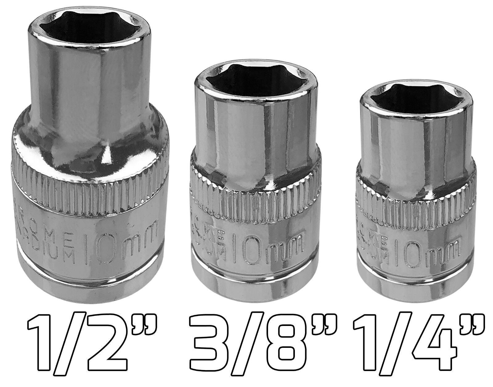 US PRO 12PCS 1/4" & 3/8" & 1/2" DRIVE 10MM & 13MM DEEP & SHALLOW 6 POINT SOCKETS