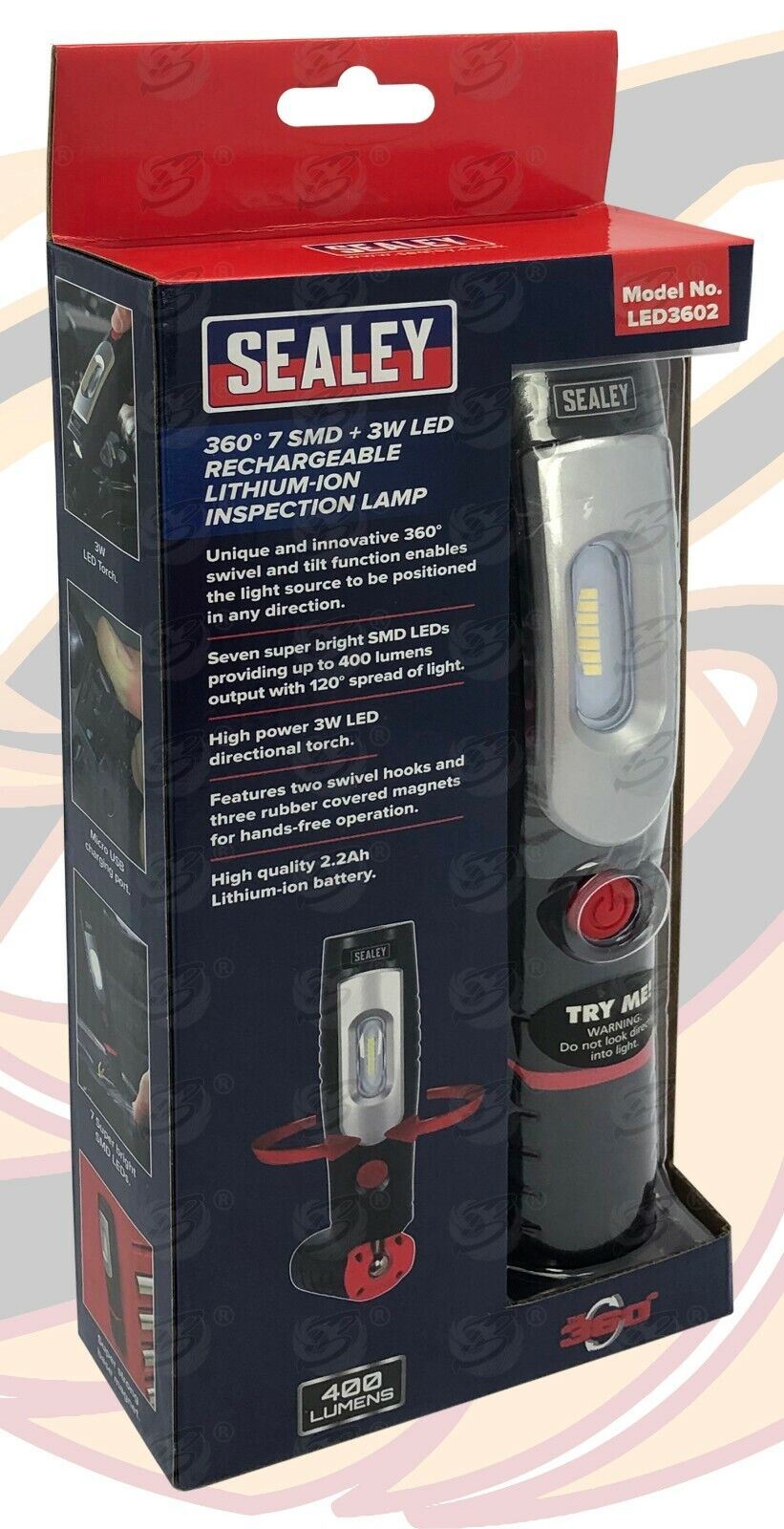 Sealey Rechargeable Smd Led Li - Ion Work Light ( Black )  LED3602