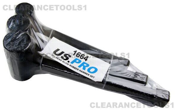 US PRO 3PC RUBBER DEAD BLOW HAMMERS, HAMMER 1LB 2LB 3LB SET 1664 RUBBER HAMMER