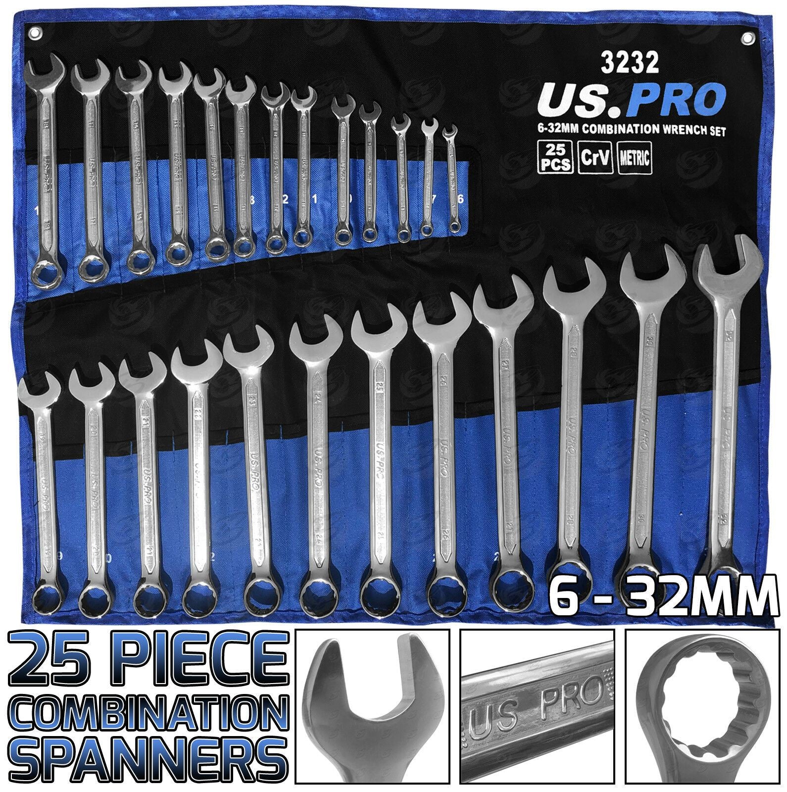 US PRO 25PCS COMBINATION SPANNERS 6MM - 32MM