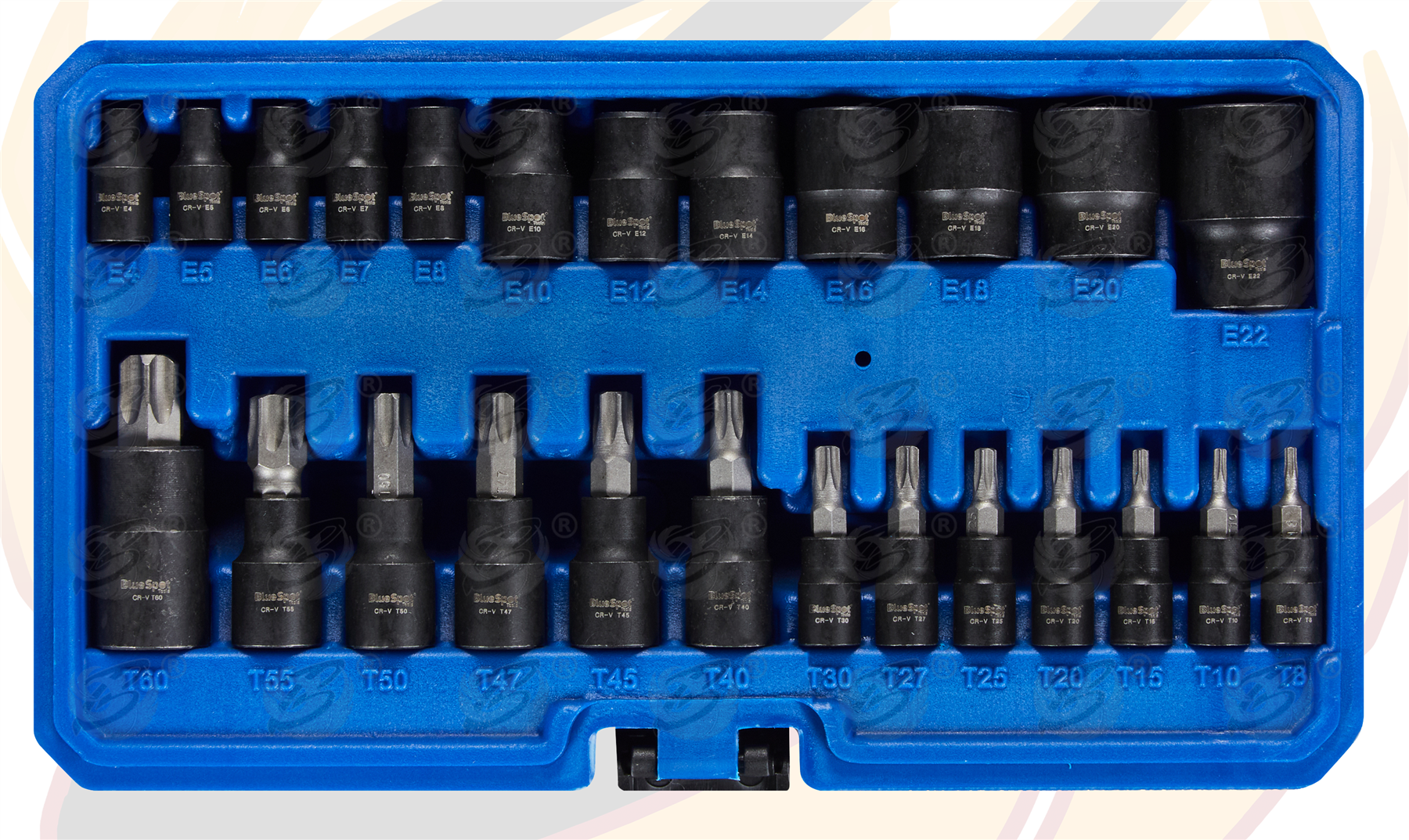 BlueSpot 25 Piece 1/4" & 3/8" & 1/2" Drive Torx & E - Torx Sockets ( E4 - E22 ) ( T8 - T60 ) ( 01587 )