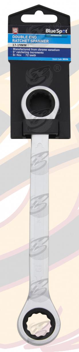 BLUESPOT 17MM x 19MM 72 TOOTH DOUBLE ENDED RATCHET SPANNER