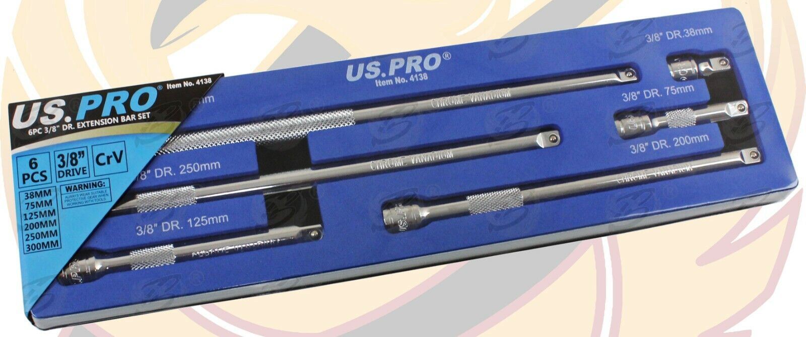 US Pro 6 Piece 3/8" Drive Extension Bars 38mm - 300mm  4138