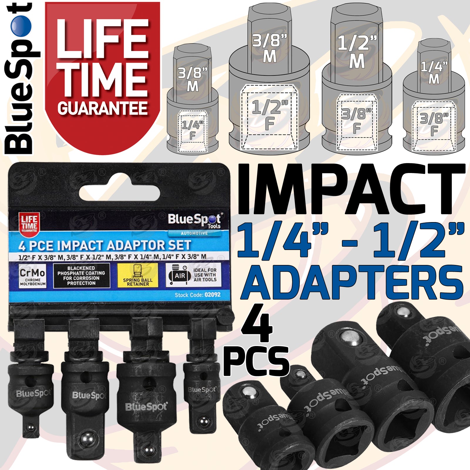 BLUESPOT 4PCS IMPACT ADAPTER SET ( 1/4" - 1/2" )