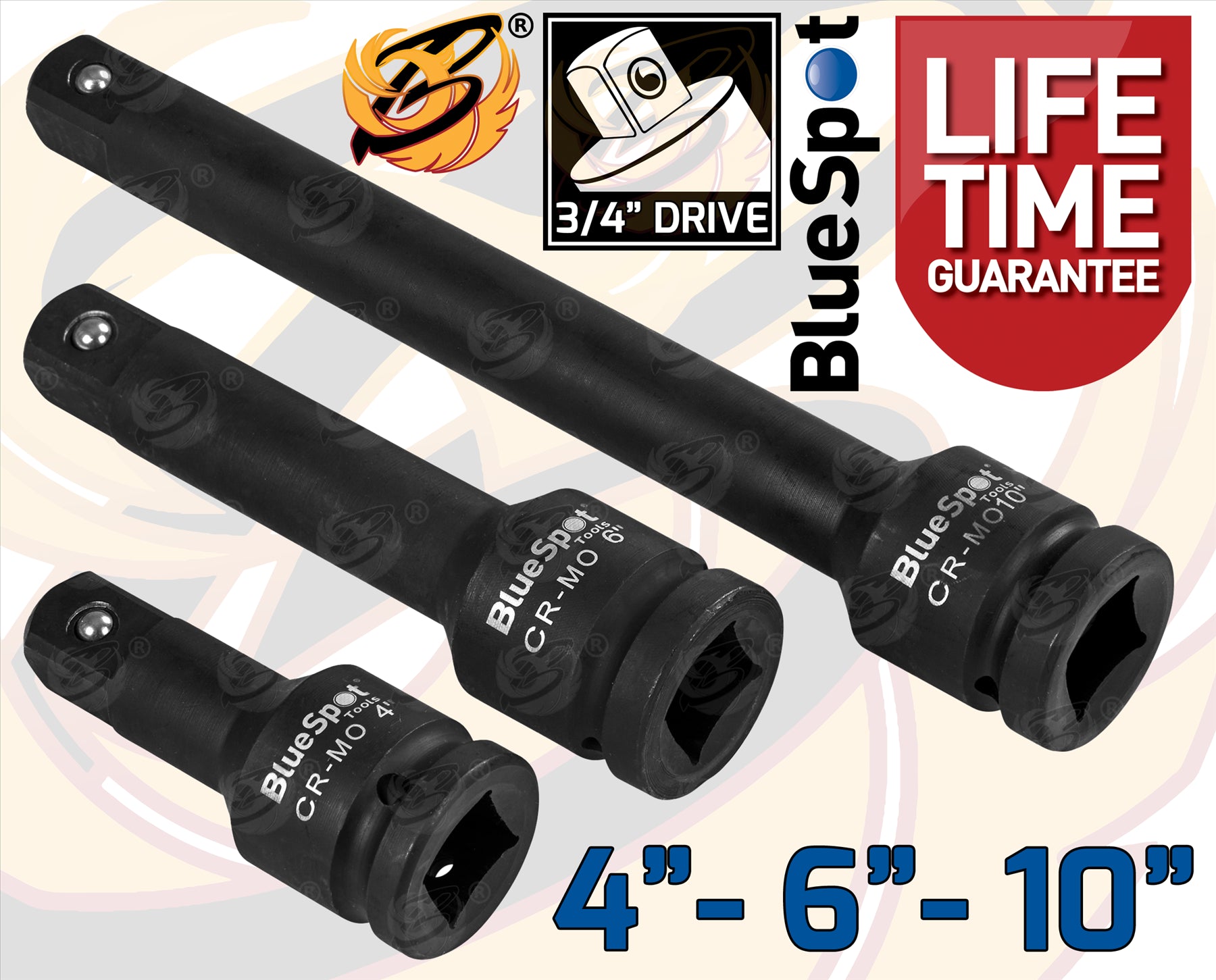 BLUESPOT 3PCE 3/4" DRIVE IMPACT EXTENSION BAR SET 4-6-10"