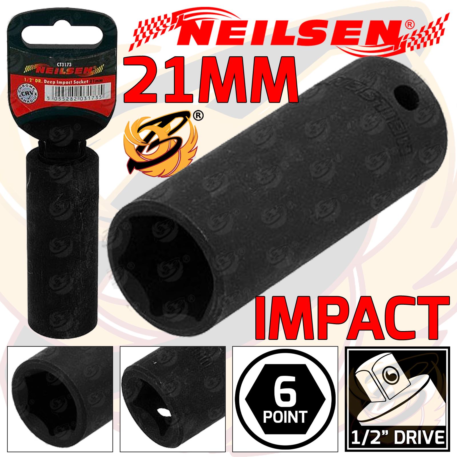 Neilsen 21mm 1/2" Drive 6 Point Deep Impact Socket ( Single ) ( CT3173 )