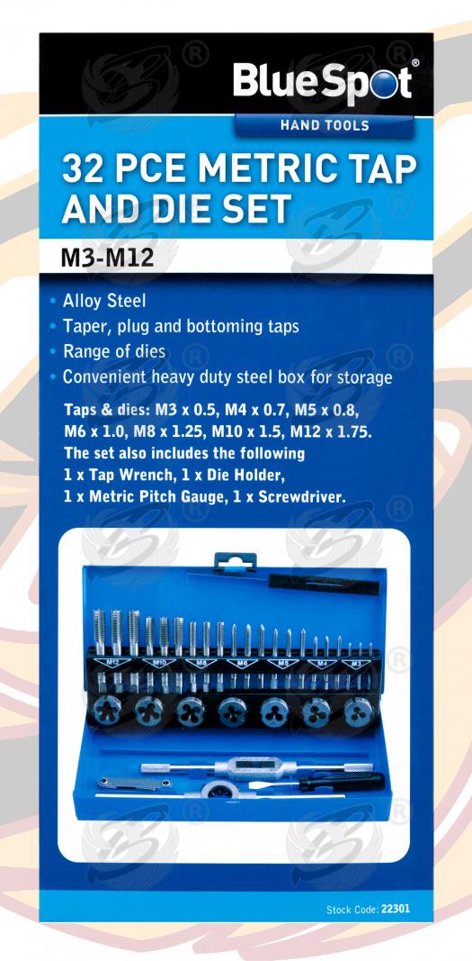 BLUESPOT 32PCS METRIC TAP & DIE SET M3 - M12