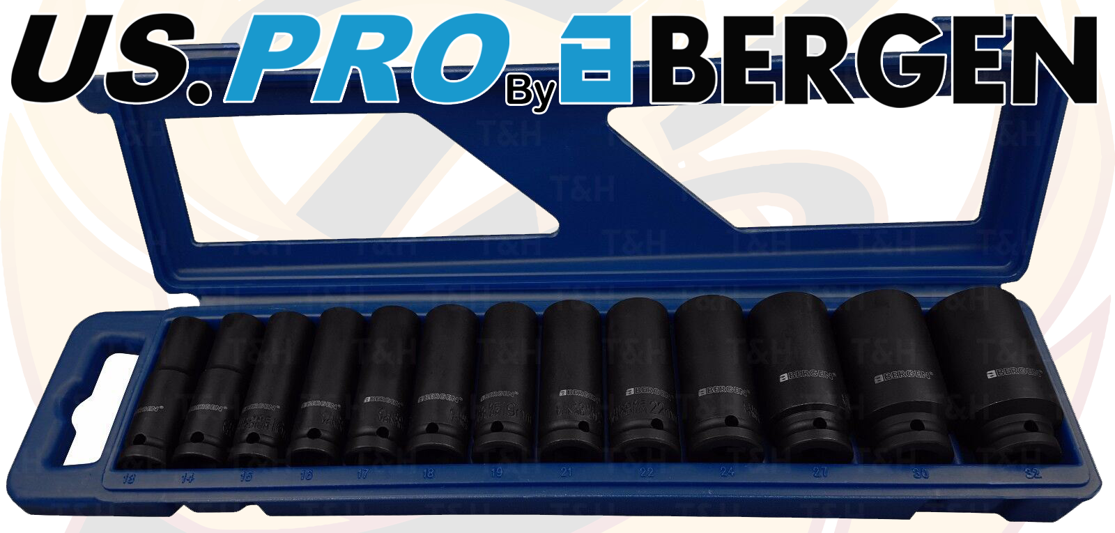 US Pro 13 Piece 1/2" Drive 12 Point Deep Impact Sockets 13mm - 32mm 1683