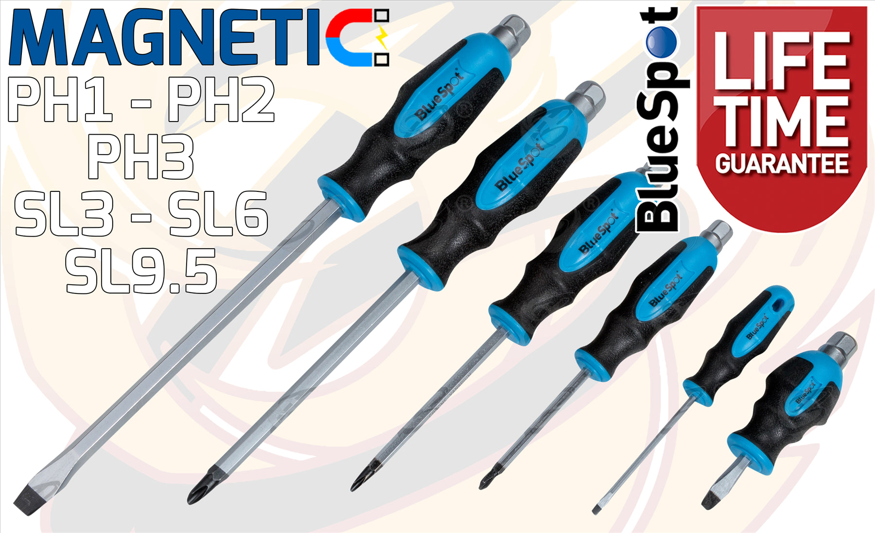 BLUESPOT 6PCS MAGNETIC GO THROUGH SCREWDRIVER SET ( SLOTTED - PHILLIPS )