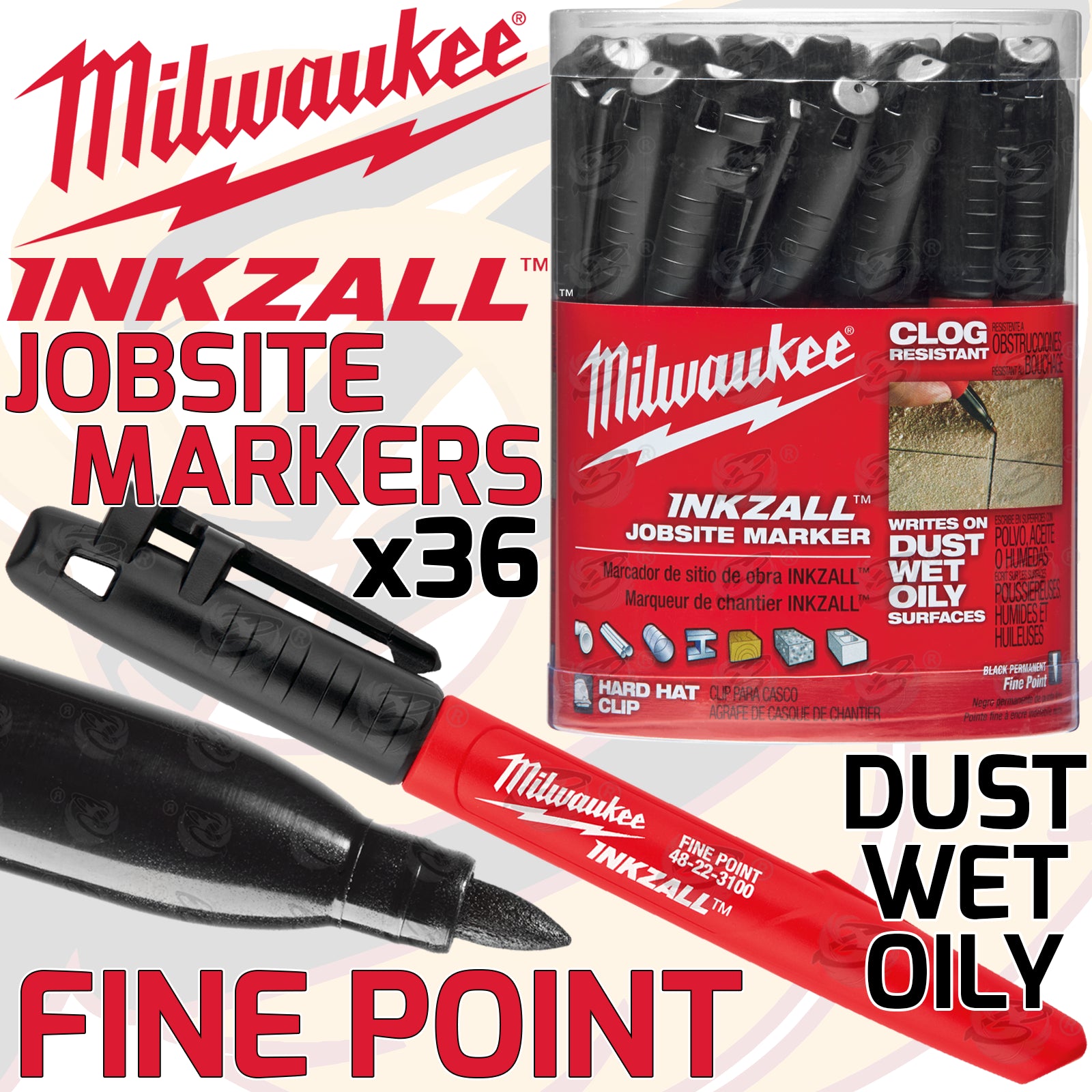 MILWAUKEE INKZALL 1mm ALL SURFACE MARKER PEN ( x36 )