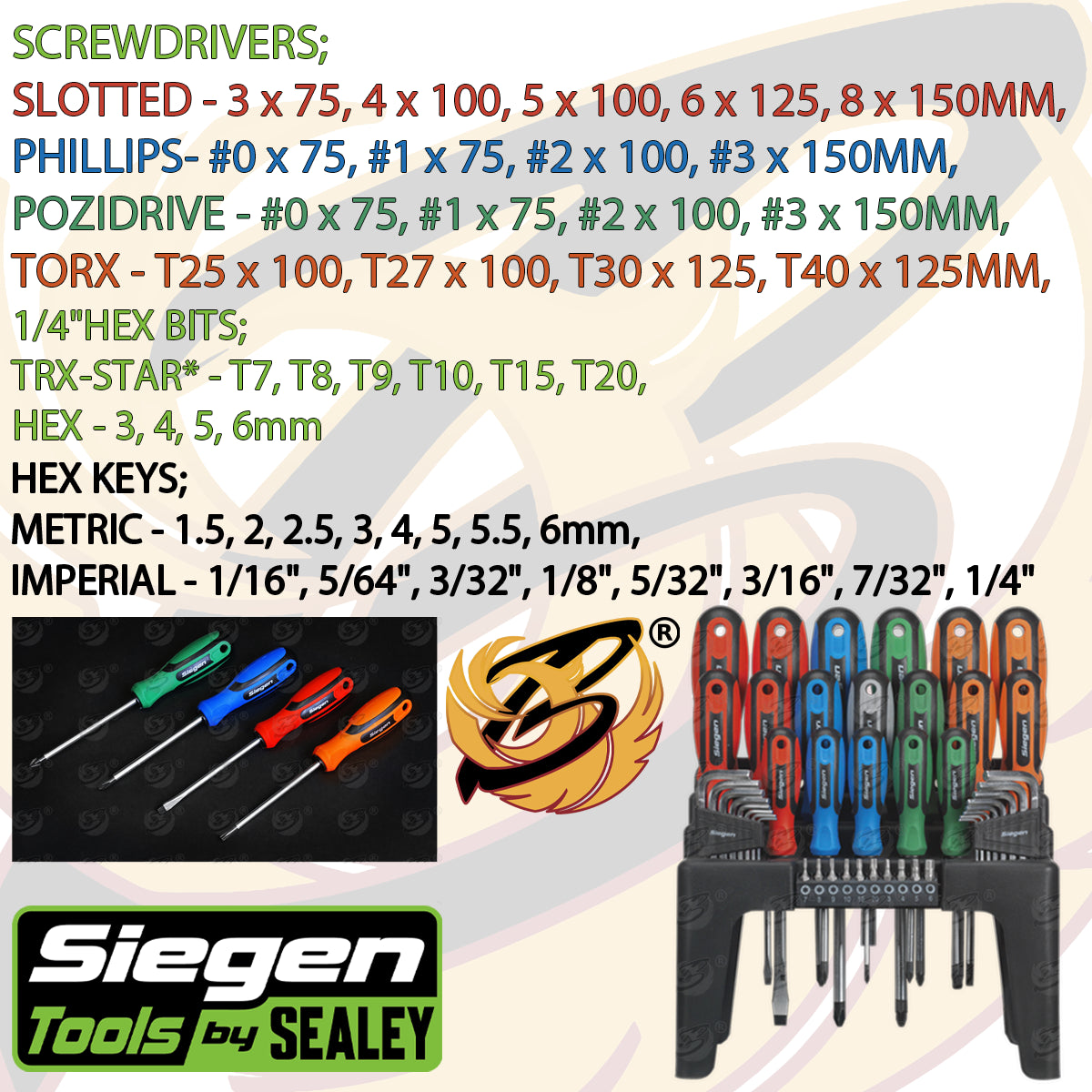 SIEGEN 44PCS MAGNETIC SCREWDRIVER, HEX KEY & BIT SET