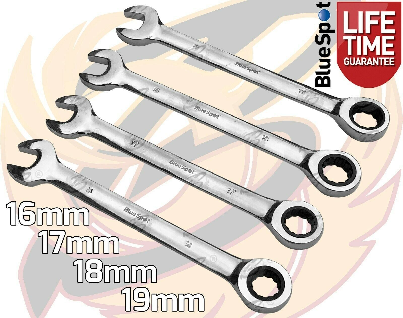BLUESPOT 12PCS COMBINATION RATCHET SPANNER SET 8MM - 19MM