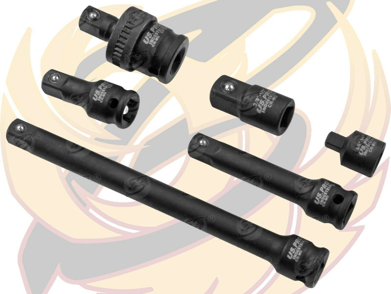 US PRO INDUSTRIAL 6PCS 3/8" DRIVE IMPACT ADAPTER & EXTENSION SET
