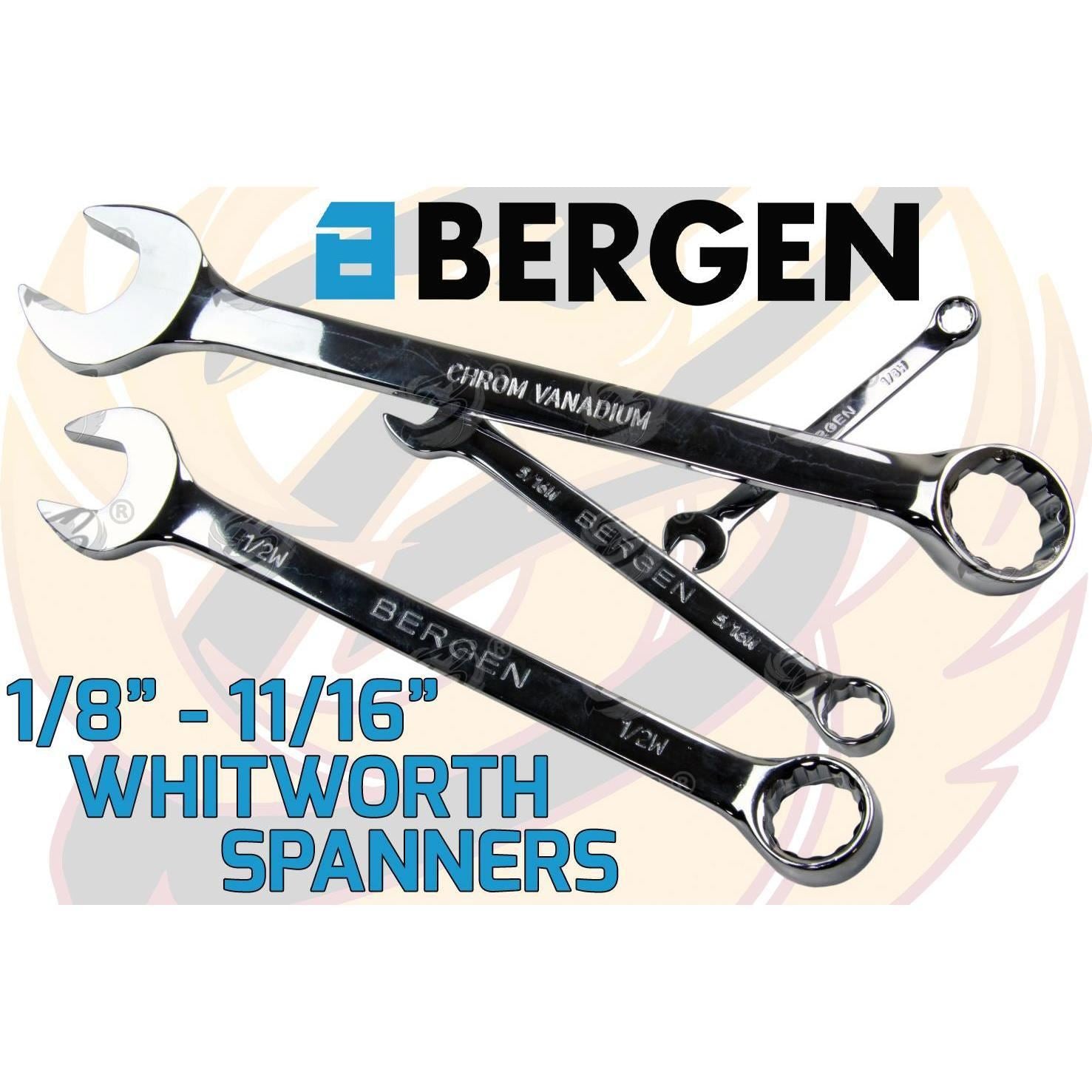 BERGEN 10PCS WHITWORTH COMBINATION SPANNERS 1/8" - 11/16"