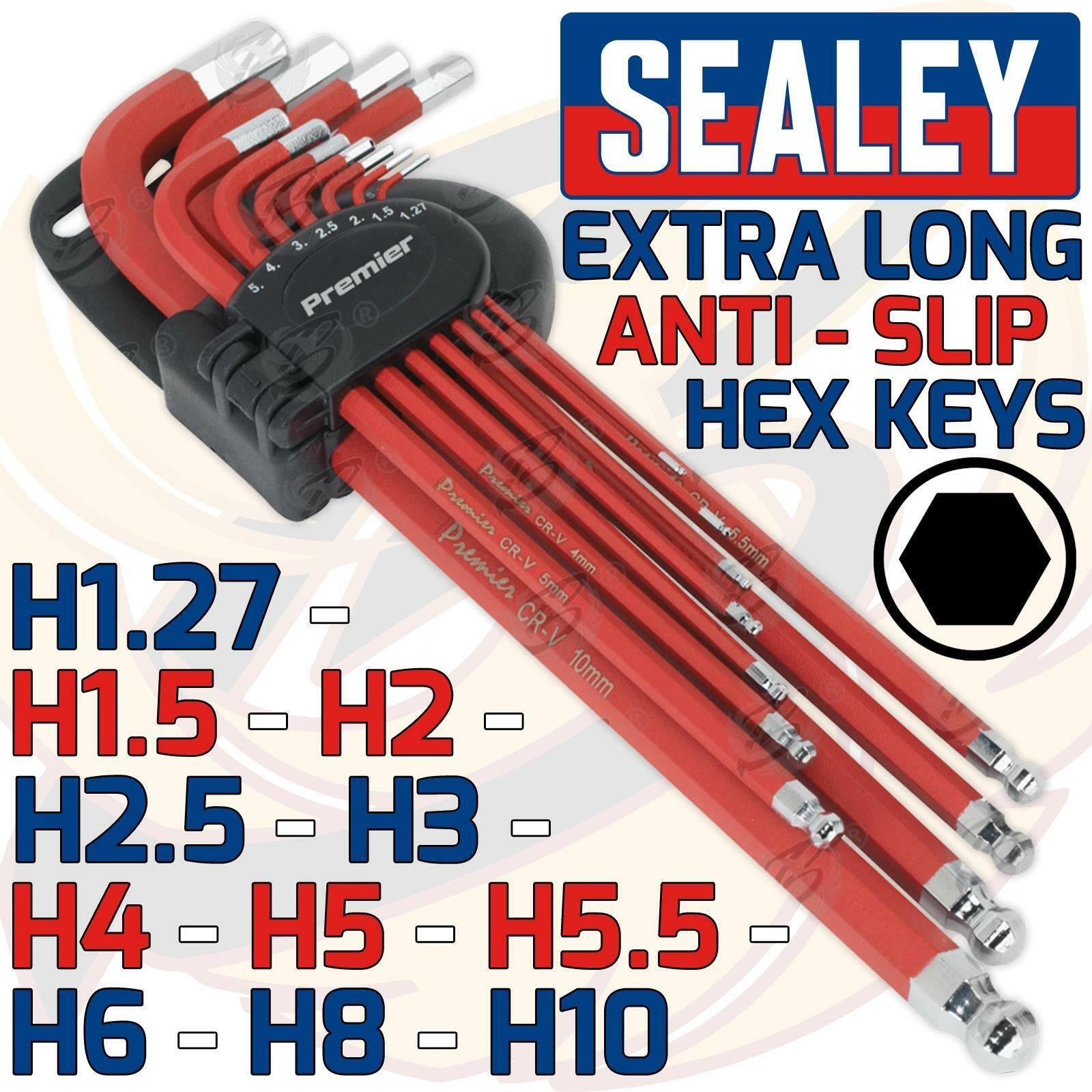 SEALEY 11PCS ANTI SLIP EXTRA LONG BALL END HEX KEYS H1.27 - H10