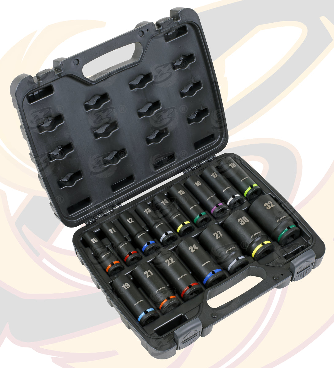 SEALEY 16PCS 1/2" DRIVE 6 POINT DEEP IMPACT SOCKETS 10MM - 32MM