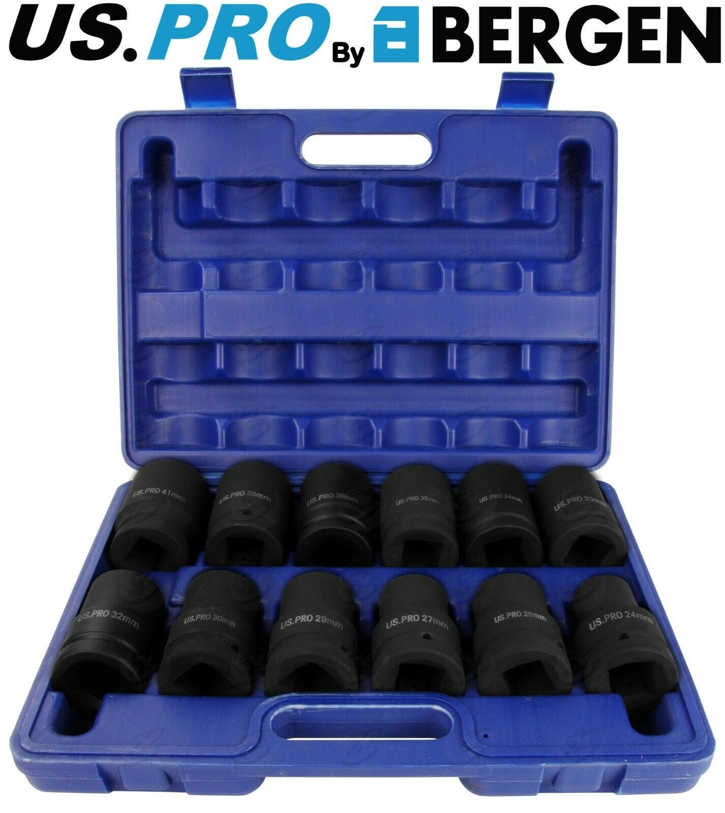 US PRO 12PCS 1" DRIVE 6 POINT DEEP IMPACT SOCKETS 24MM - 41MM