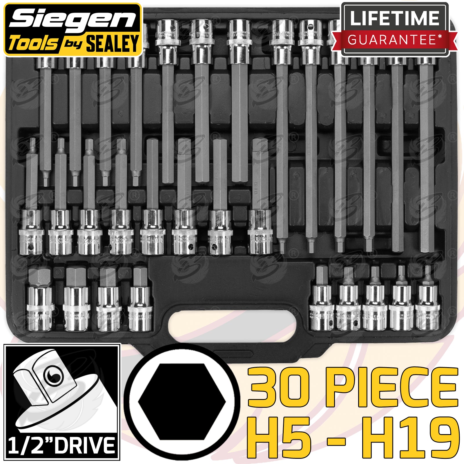 SIEGEN 30PCS 1/2" DRIVE HEX BIT SOCKETS H5 - H19