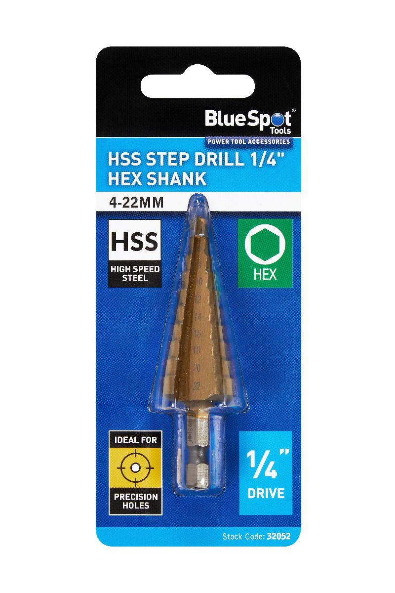BlueSpot HSS Step Drill 4mm - 22mm With 1/4" Hex Shank ( 32052 )