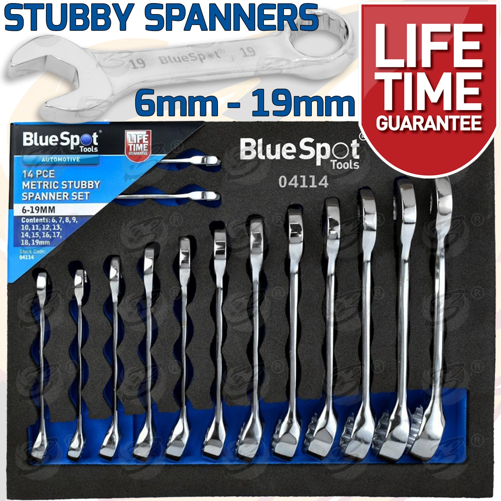 BLUESPOT 14PCS STUBBY COMBINATION SPANNERS 6MM - 19MM