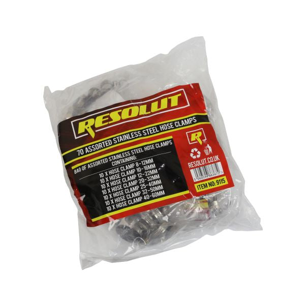 Resolut 70 Assorted Hose Clamps 8mm - 60mm  9115