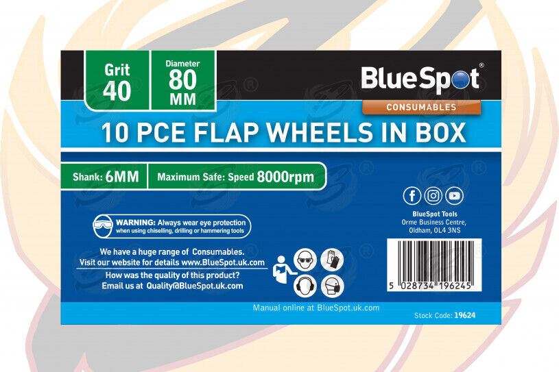 BlueSpot 10 Piece Flap Wheel Discs ( 40 Grit - 80mm ) ( 19624 )