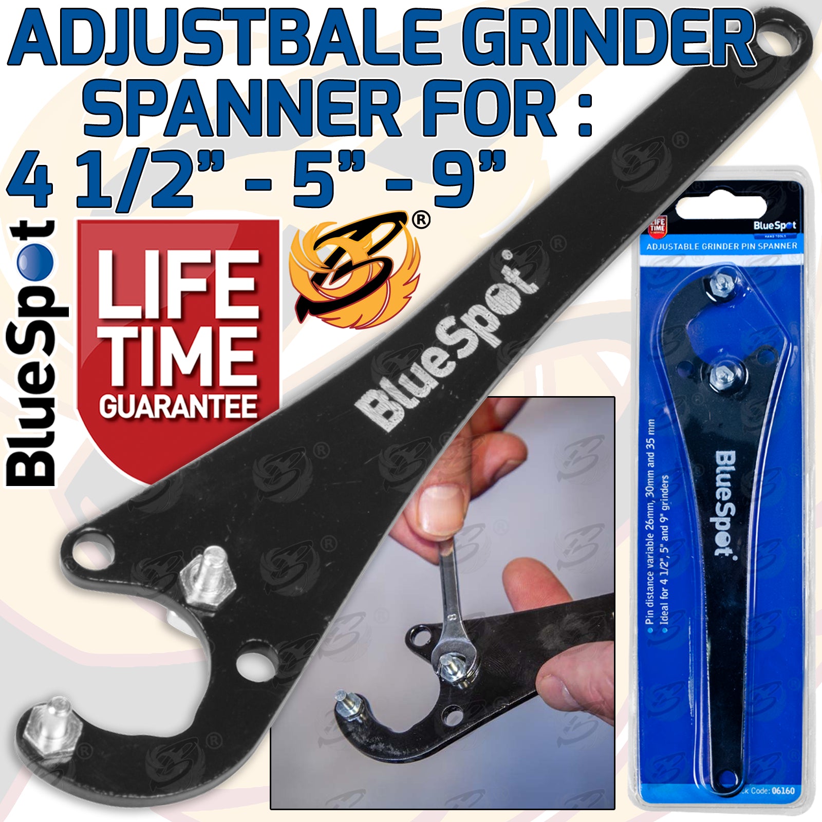 BLUESPOT ADJUSTABLE ANGLE GRINDER KEY ( FOR 4.5" & 5" & 9" ANGLE GRINDERS )