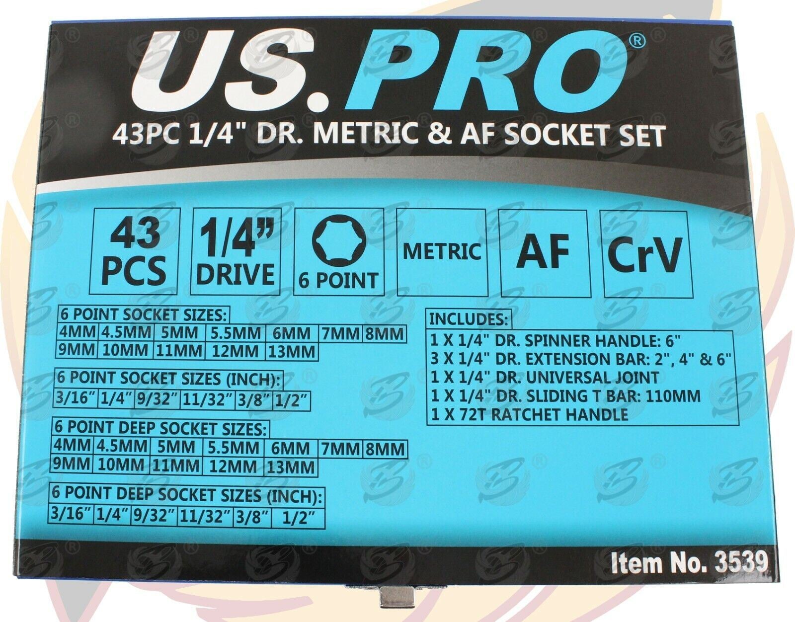 US Pro 42 Piece 1/4" Drive Metric & Af Socket Set  3539